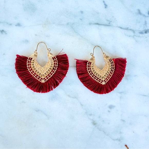 Anthropologie Merlot Red and Gold Statement Earrings - Picture 10 of 11